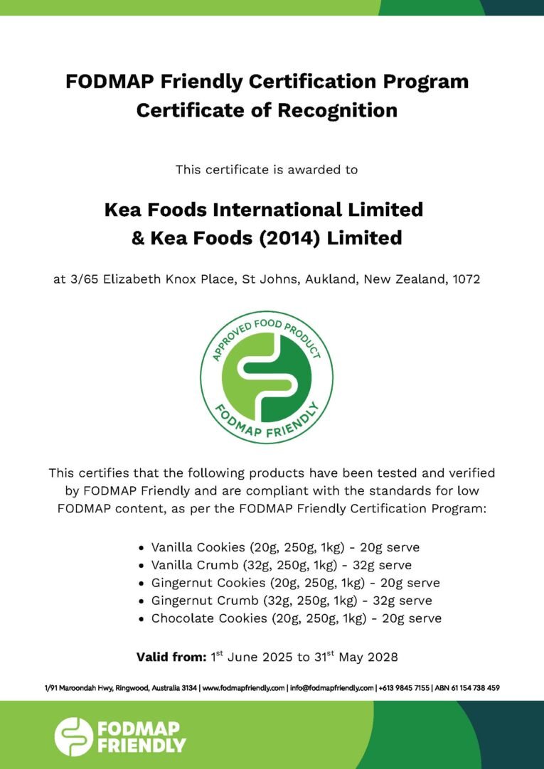 FODMAP Friendly Certificate_Kea Foods_2025-2028